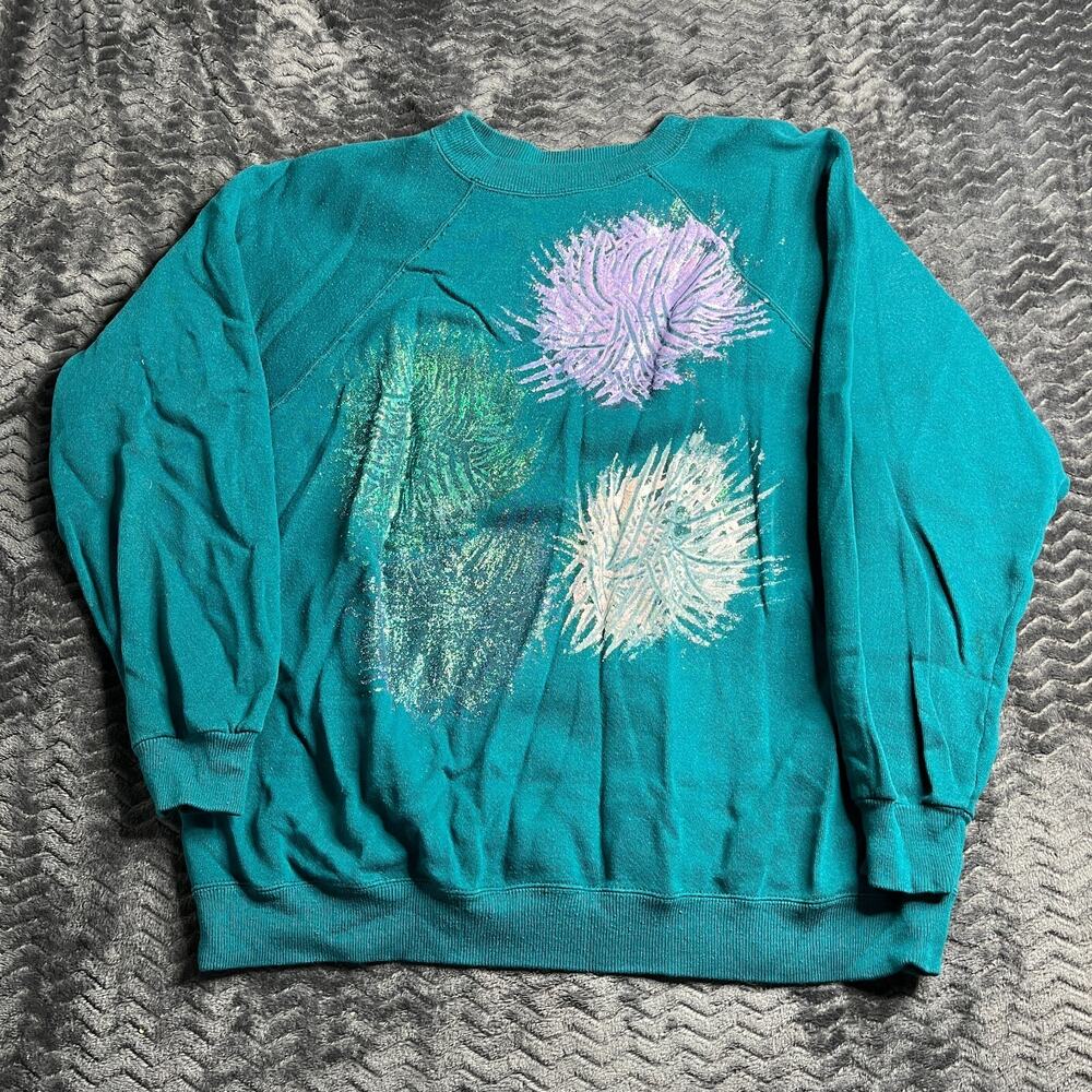 VINTAGE 80s GLITTER PAINT SPLATTER RAGLAN CREWNECK SWEATSHIRT Size XL